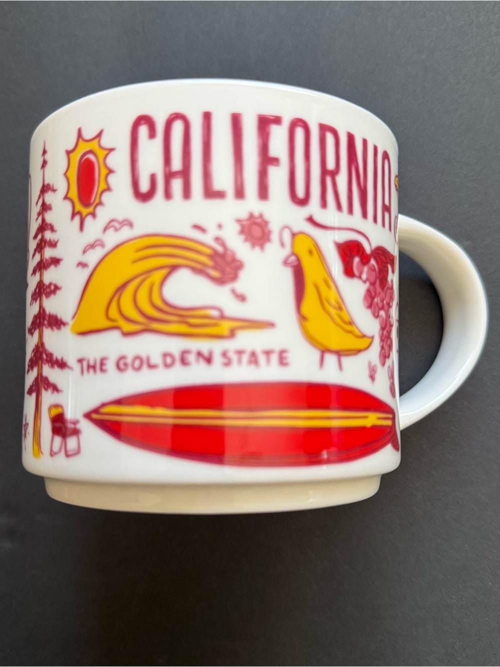 Starbucks California Ceramic Mug in White with Red and Yellow Graphics